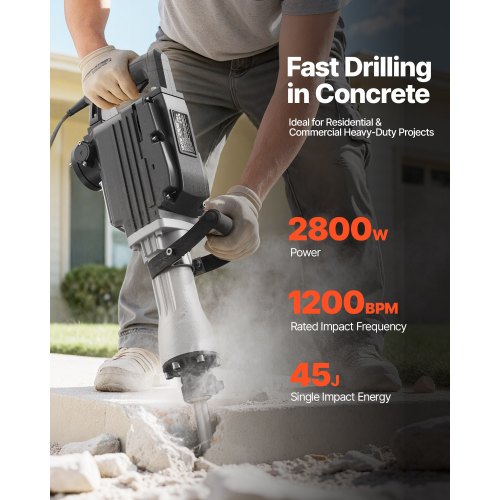Demolition Jack Hammer 2800 W Powerful Electric Jackhammer 1200 Bpm Concrete