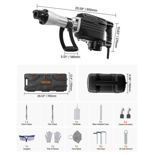 Demolition Jack Hammer 2800 W Powerful Electric Jackhammer 1200 Bpm Concrete