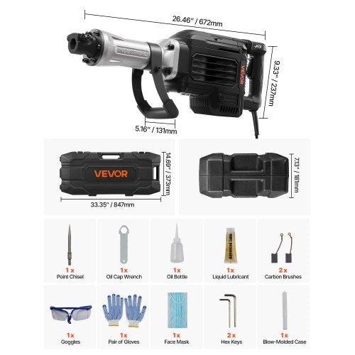 Demolition Jack Hammer 3000 W Powerful Electric Jackhammer 1700 Bpm Concrete