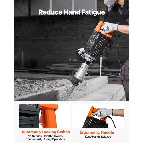 Demolition Jack Hammer 1350 BPM Concrete Breaker 6pcs Chisels Bit Chipping