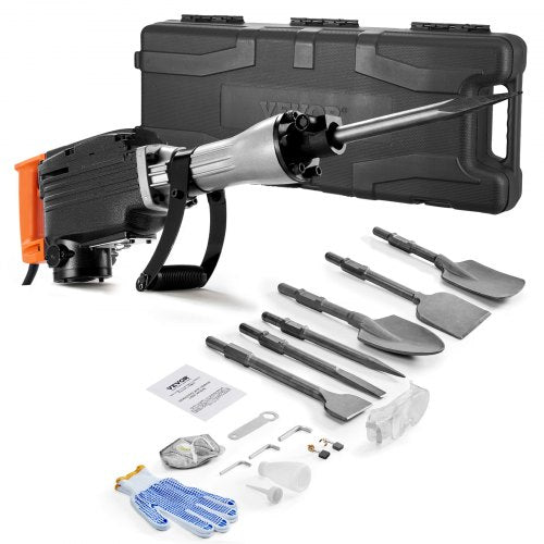 Demolition Jack Hammer 1350 BPM Concrete Breaker 6pcs Chisels Bit Chipping