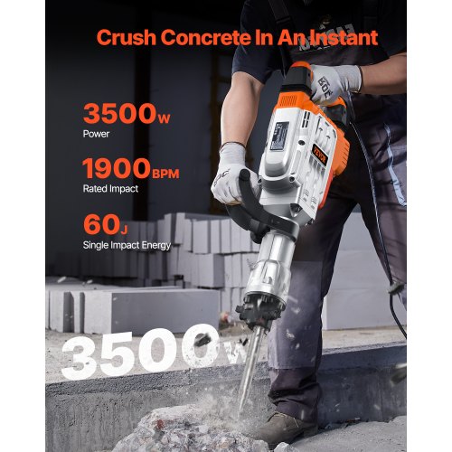 Demolition Jack Hammer 3500W Jack Hammer Concrete Breaker 1900 BPM Heavy