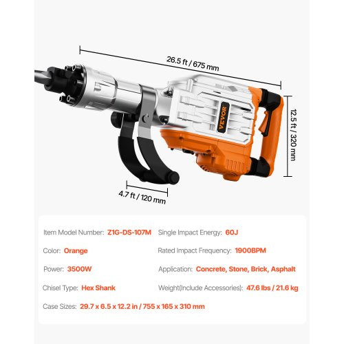Demolition Jack Hammer 3500W Jack Hammer Concrete Breaker 1900 BPM Heavy