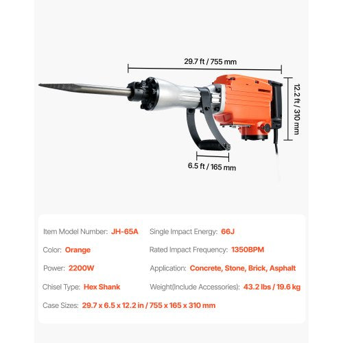 Demolition Jack Hammer 2200W Electric Jackhammer Heavy Duty 1350 BPM