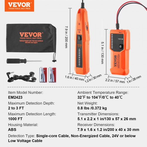 Underground Cable Locator 3 FT Max Detection Depth Wire Tracer Break
