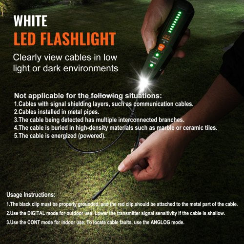 Subterranean Wire Locator Up to 6.5 FT Detection Depth EarphoneIncluded