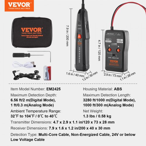 Subterranean Wire Locator Up to 6.5 FT Detection Depth EarphoneIncluded