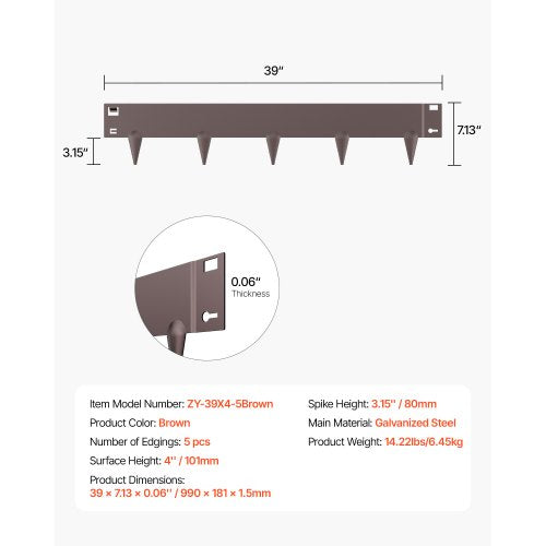 Steel Landscape Edging 5 Packs 39 x 4 in RustResistant Metal Landscape