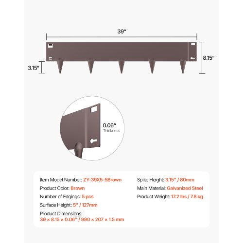 Steel Landscape Edging 5 Packs 39 x 5 in RustResistant Metal Landscape