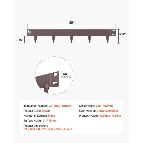 Steel Landscape Edging 5 Packs 39 x 3 in RustResistant Metal Landscape