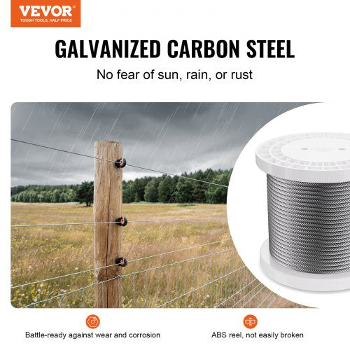 Wire Rope 14 250 ft Zinc Galvanized Carbon Steel Cable with Gloves 7000