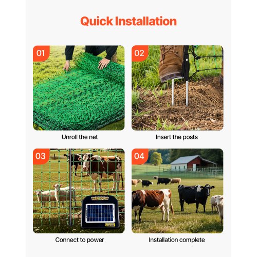 Electric Fence Netting 35 H x 164 L PE Net Fencing with Posts