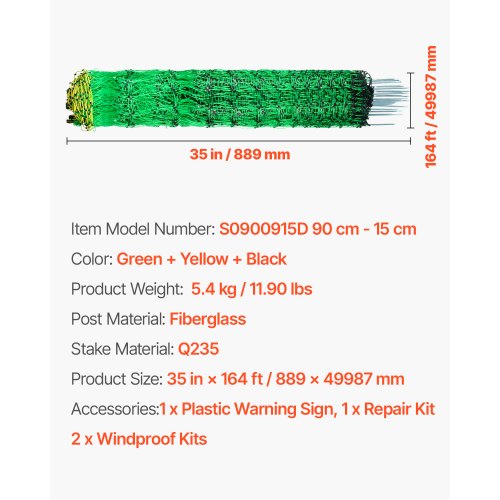 Electric Fence Netting 35 H x 164 L PE Net Fencing with Posts