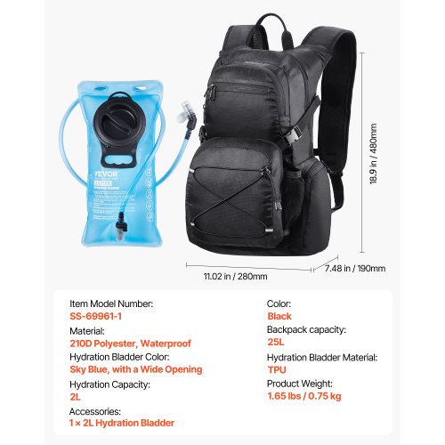 Hydration Backpack 25L Insulated Hydration Pack Backpack with 2L TPU Water