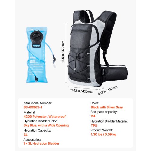 Hydration Backpack 15L Insulated Hydration Pack Backpack with 3L TPU Water