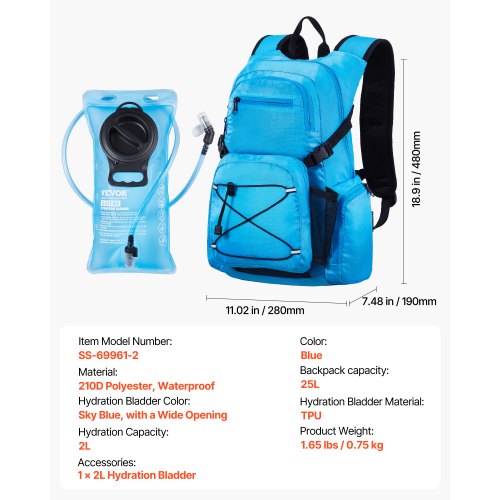 Hydration Backpack 25L Insulated Hydration Pack Backpack with 2L TPU Water