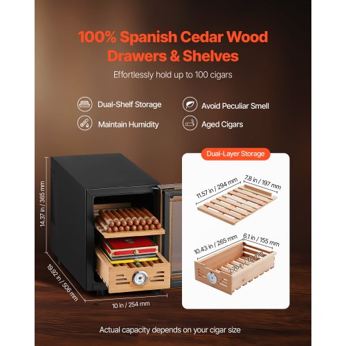 Electric Humidor 16L 100 Counts Cigar Cabinet With Cooling Temperature Control