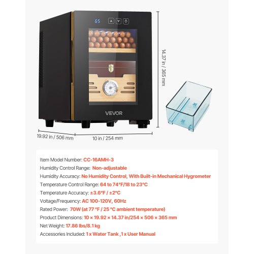 Electric Humidor 16L 100 Counts Cigar Cabinet With Cooling Temperature Control
