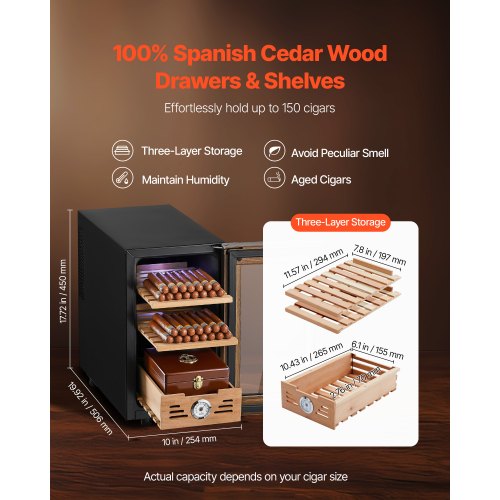 Electric Humidor 23L 150 Counts Cigar Cabinet With Cooling Temperature Control
