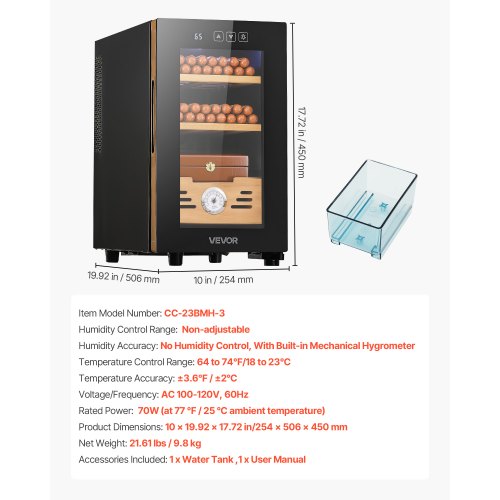 Electric Humidor 23L 150 Counts Cigar Cabinet With Cooling Temperature Control