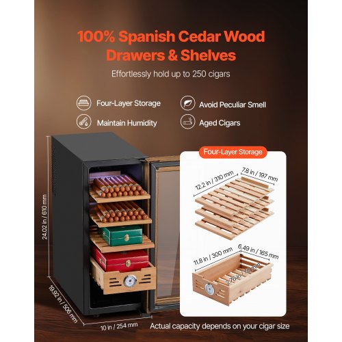 Electric Humidor 33L 250 Counts Cigar Cabinet With Cooling Temperature Control