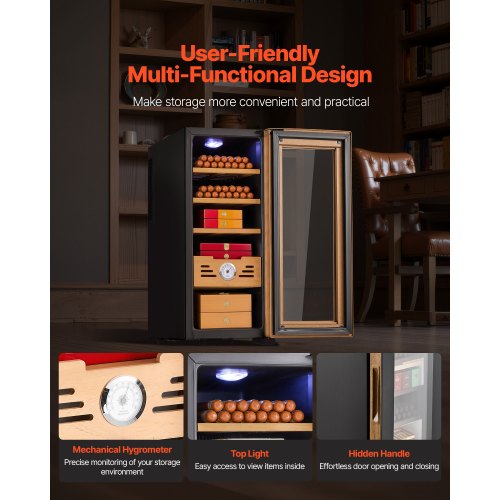 Electric Humidor 33L 250 Counts Cigar Cabinet With Cooling Temperature Control