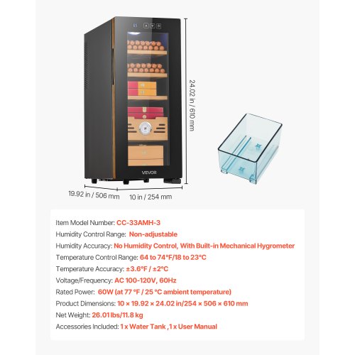 Electric Humidor 33L 250 Counts Cigar Cabinet With Cooling Temperature Control