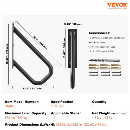 Handrails for Outdoor Steps 189 Length 13Pipe Wall Mount Safety