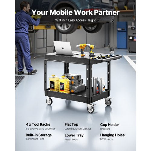 Utility Cart 550 lbs Load Capacity 37 x 25.4inch Service Cart TwoShelf