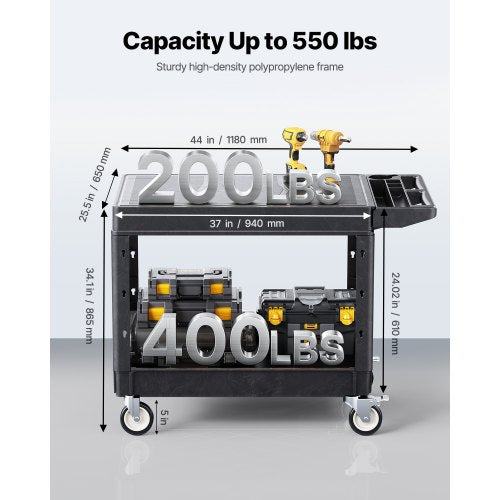 Utility Cart 550 lbs Load Capacity 37 x 25.4inch Service Cart TwoShelf