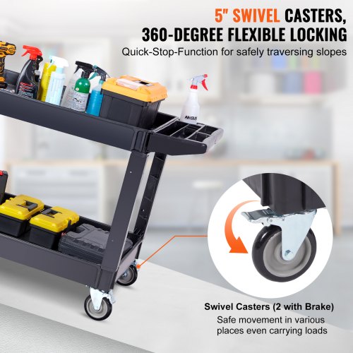 Utility Service Cart 2 Shelf 550LBS Heavy Duty Plastic Rolling Utility Cart