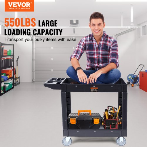 Utility Service Cart 2 Shelf 550LBS Heavy Duty Plastic Rolling Utility Cart