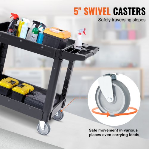 Utility Service Cart 2 Shelf 550LBS Heavy Duty Plastic Rolling Utility Cart