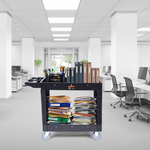 Utility Service Cart 2 Shelf 550LBS Heavy Duty Plastic Rolling Utility Cart