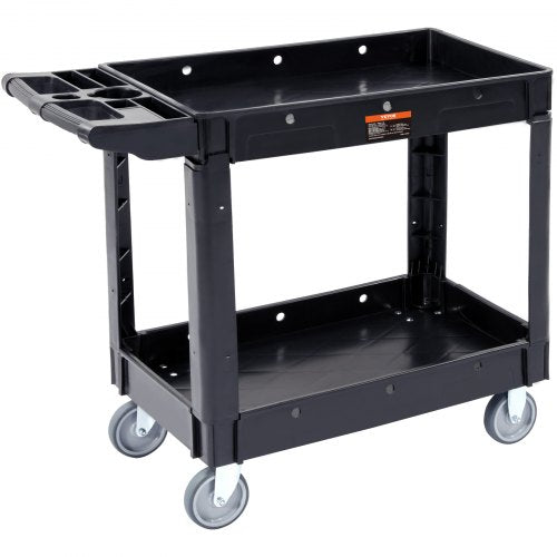 Utility Service Cart 2 Shelf 550LBS Heavy Duty Plastic Rolling Utility Cart