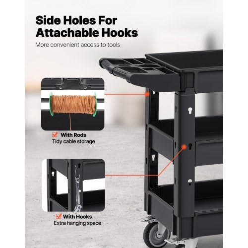 Utility Service Cart 550 LBS Laod Capacity 3 Shelf Heavy Duty Plastic