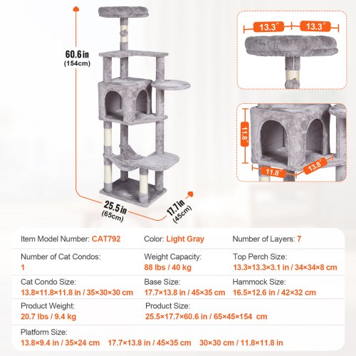 Cat Tree for Indoor Cats 606 Cat Tower with Cat Condo Sisal Scratching