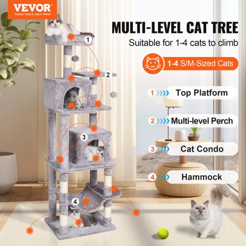 Cat Tree for Indoor Cats 63 Cat Tower with 2 Cat Condos Sisal Scratching