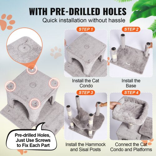 Cat Tree for Indoor Cats 63 Cat Tower with 2 Cat Condos Sisal Scratching