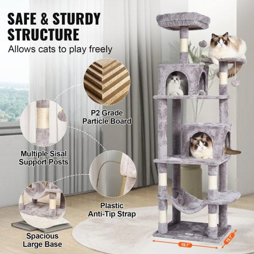 Cat Tree for Indoor Cats 63 Cat Tower with 2 Cat Condos Sisal Scratching