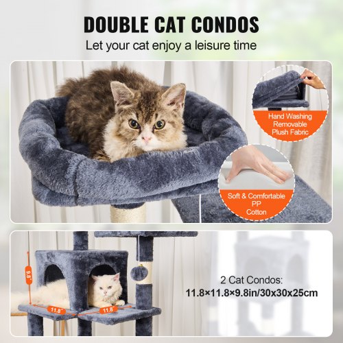 Cat Tree 63 Cat Tower with 2 Cat Condos Sisal Scratching Post Light Grey – 88L