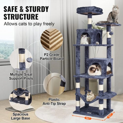 Cat Tree 63 Cat Tower with 2 Cat Condos Sisal Scratching Post Light Grey – 88L