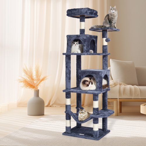 Cat Tree 63 Cat Tower with 2 Cat Condos Sisal Scratching Post Light Grey – 88L