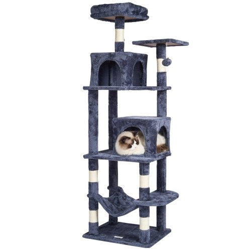 Cat Tree 63 Cat Tower with 2 Cat Condos Sisal Scratching Post Light Grey – 88L