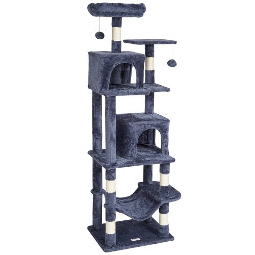 Cat Tree 63 Cat Tower with 2 Cat Condos Sisal Scratching Post Light Grey – 88L