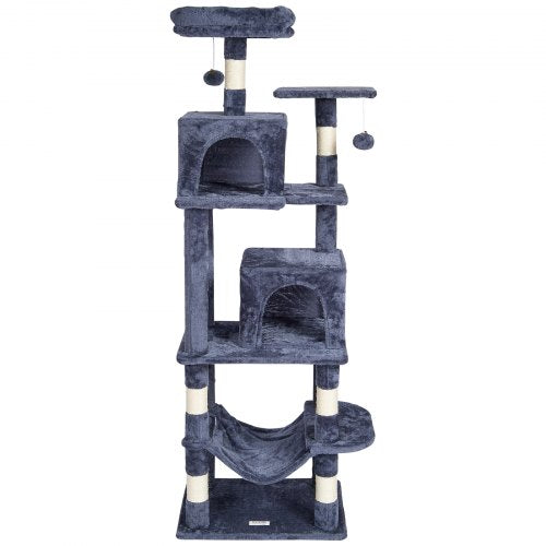 Cat Tree 63 Cat Tower with 2 Cat Condos Sisal Scratching Post Light Grey – 88L