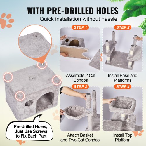 Cat Tree for Indoor Cats 685 Cat Tower with 2 Cat Condos Sisal