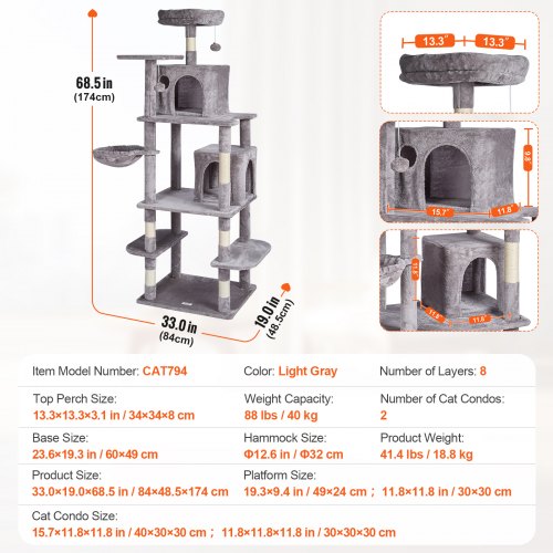 Cat Tree for Indoor Cats 685 Cat Tower with 2 Cat Condos Sisal