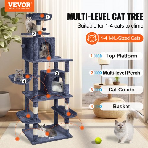 Cat Tree for Indoor Cats 685 Cat Tower with 2 Cat Condos Sisal