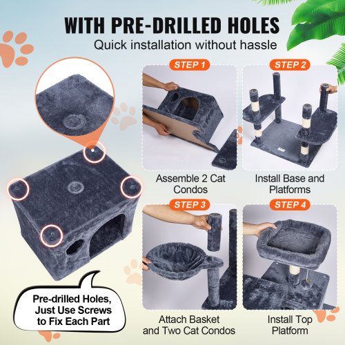 Cat Tree for Indoor Cats 685 Cat Tower with 2 Cat Condos Sisal